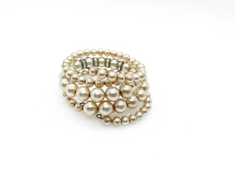 Vintage Winding Faux Pearl and Rhinestone Stretch Bracelet - Lamoree’s Vintage